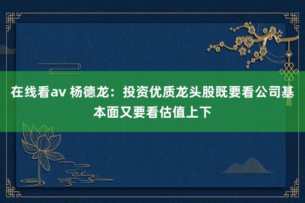 在线看av 杨德龙：投资优质龙头股既要看公司基本面又要看估值上下